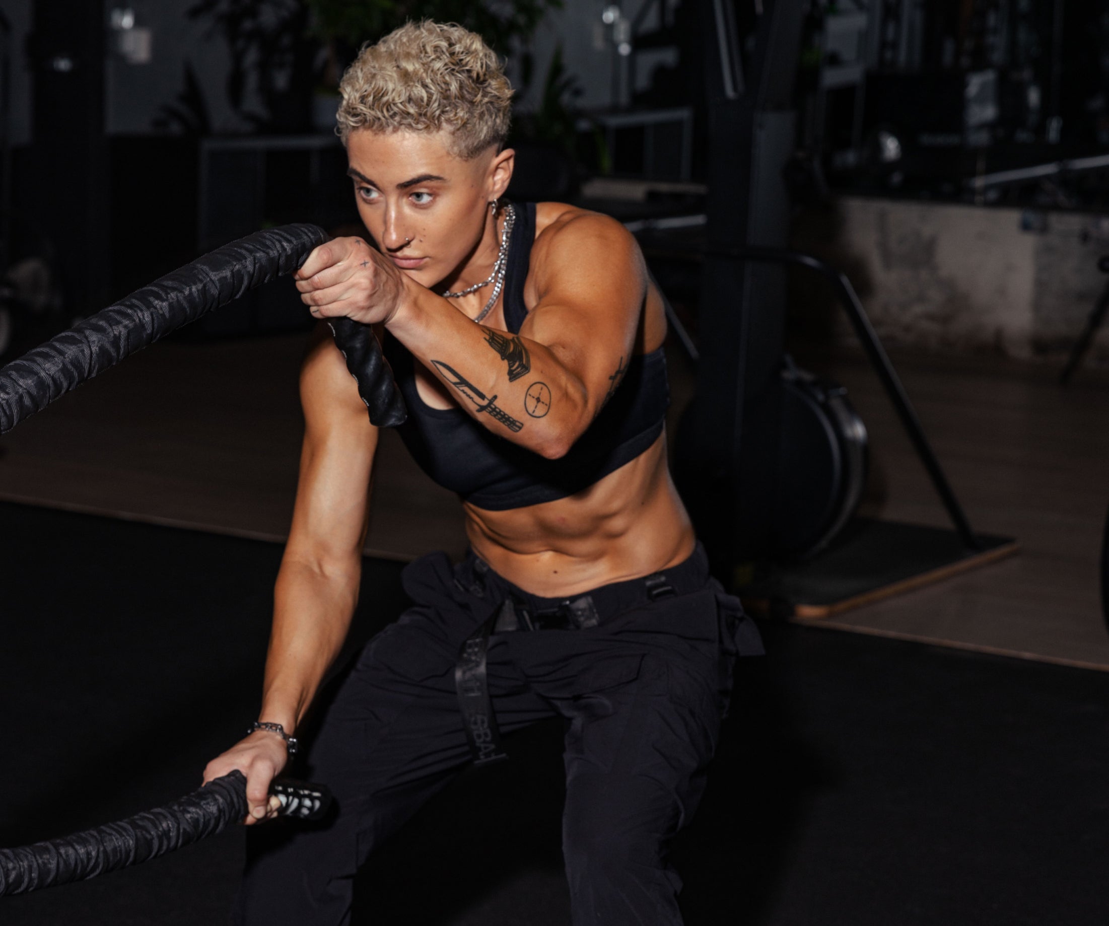 Morgan using battle ropes