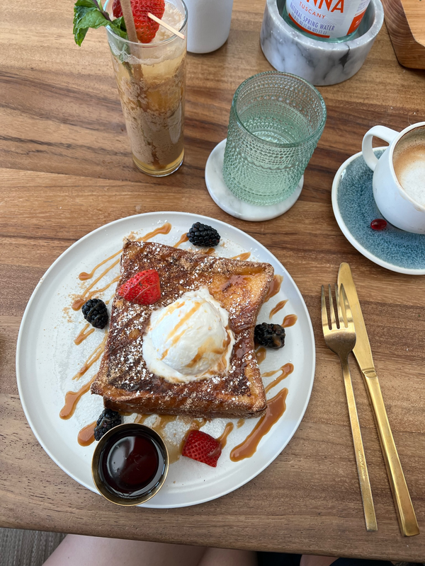 French toast with fruit and maple syrup