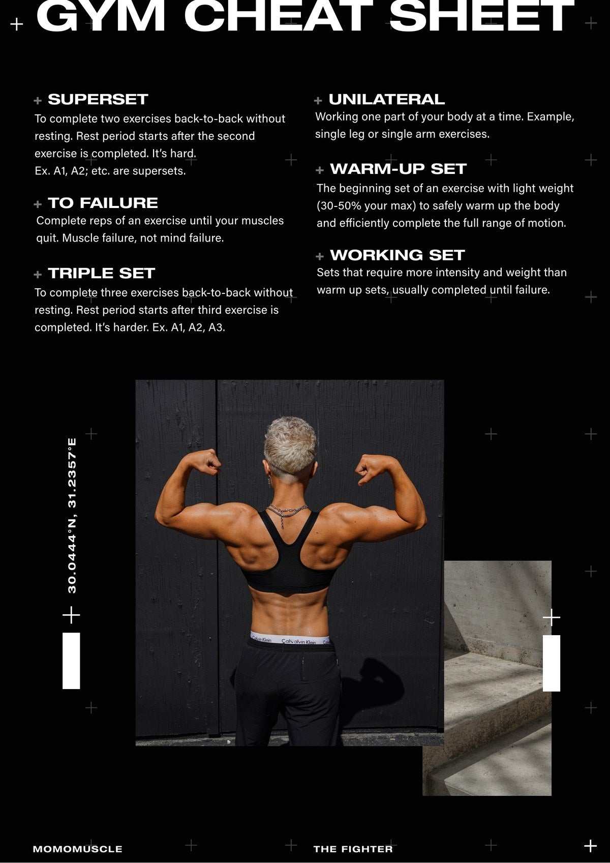 gym cheat sheet from the fighter pdf, with morgan flexing her back